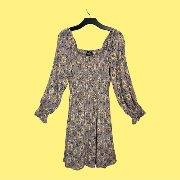 Angie Floral MIDI Pullover Dress Lavender with Yellow Flowers Size Large - Picture 1 of 6